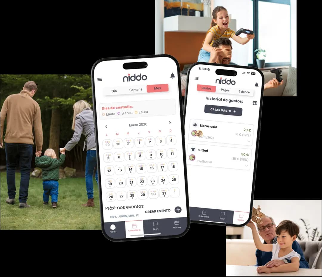 Niddo app en uso — pantallas de calendario y gastos